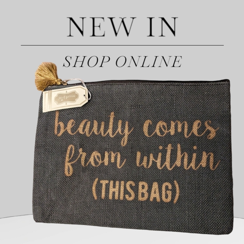 Mud Pie jute cosmetic bag